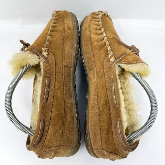 L.L. Bean Women’s Moccasin Slippers Shearling Suede Brown Size 8 Medium - Picture 7 of 10